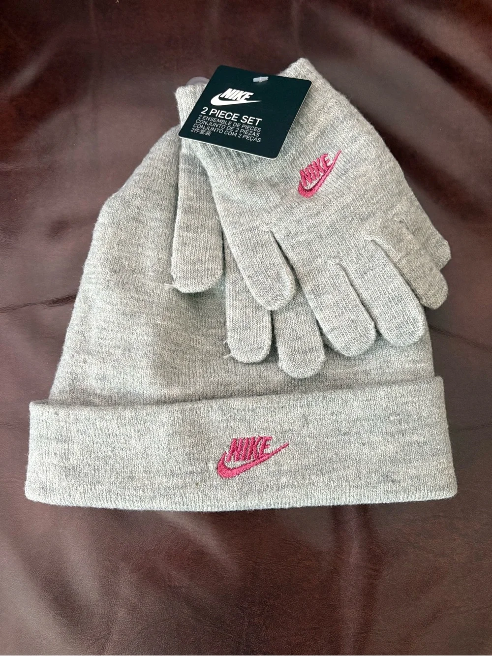 Youth Girls Nike Hat and Glove Set, Dark Grey Heather